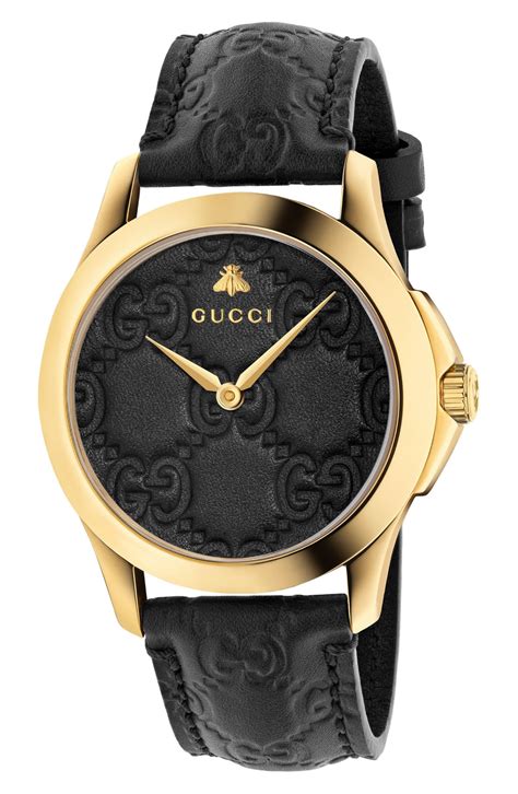 gucci g-timeless black leather strap watch